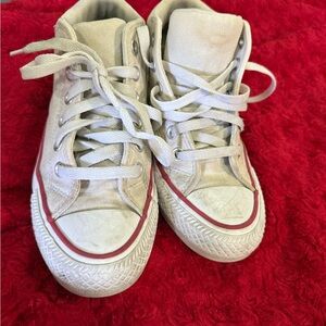 Converse Kids High-Top Sneakers in White with Red Stripe